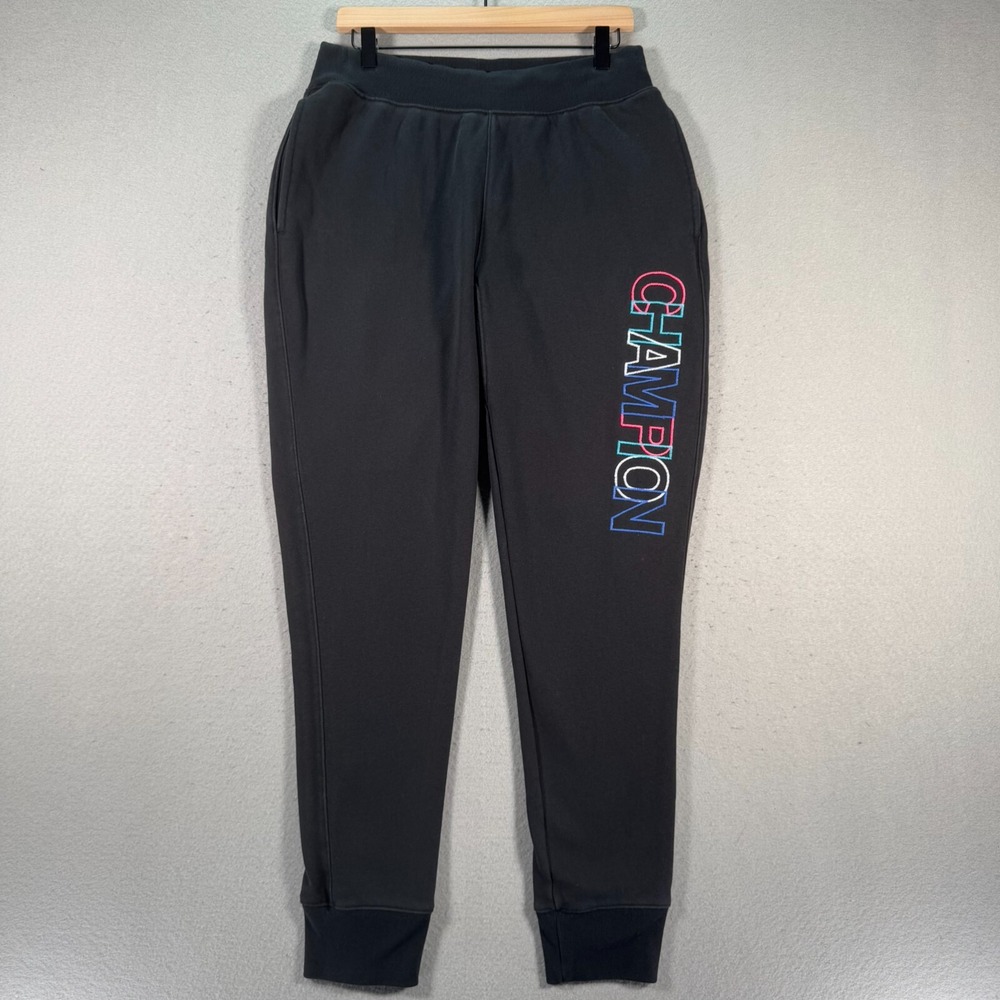 Champion Reverse Weave Sweatpants Joggers‎ Mens Large Black Fleece Embroidered